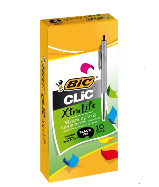 BIC CLIC MEDIUM BLACK BALLPOINT BOX 10