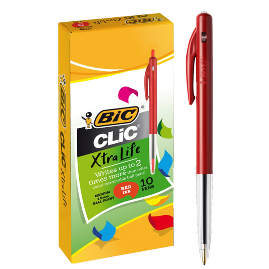 BIC CLIC MEDIUM RED BALLPOINT BOX 10