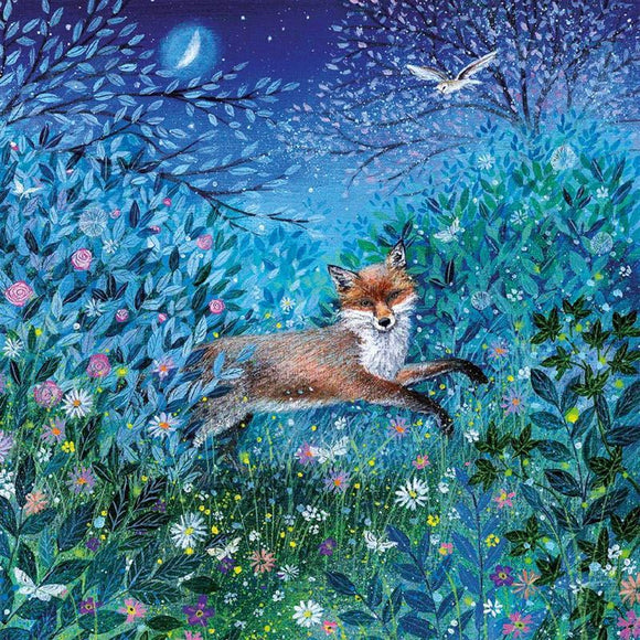 BLANK CARD COAST AND COUNTRY FOX IN A MOONLIT GARDEN
