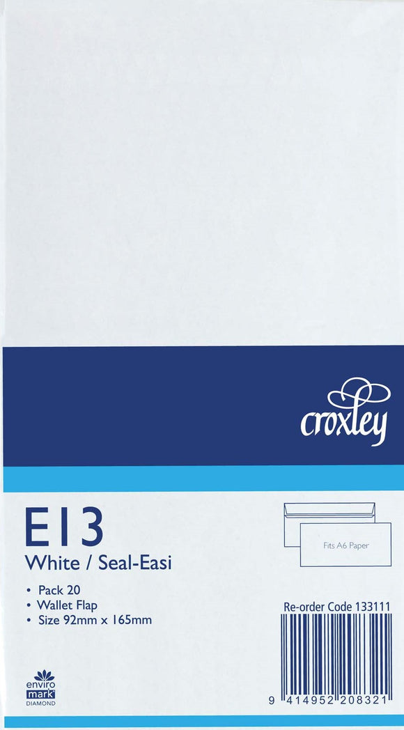 CROXLEY E13 WHITE SEAL-EASI LETTER ENVELOPES PACK 20