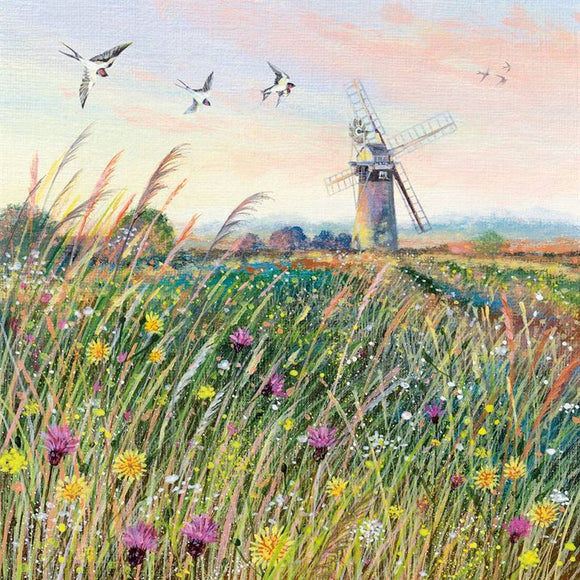 BLANK CARD COAST AND COUNTRY WINDMILL & SWALLOWS