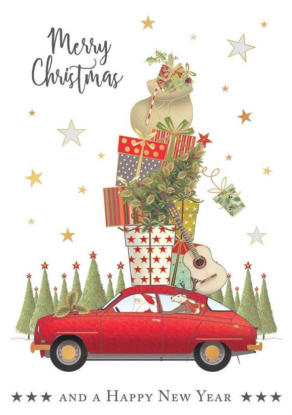 CHRISTMAS CARD CAR WITH GIFTS