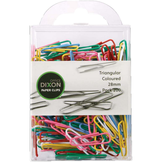 DIXON 28MM COLOURED TRIANGULAR PAPER CLIPS PACK 200