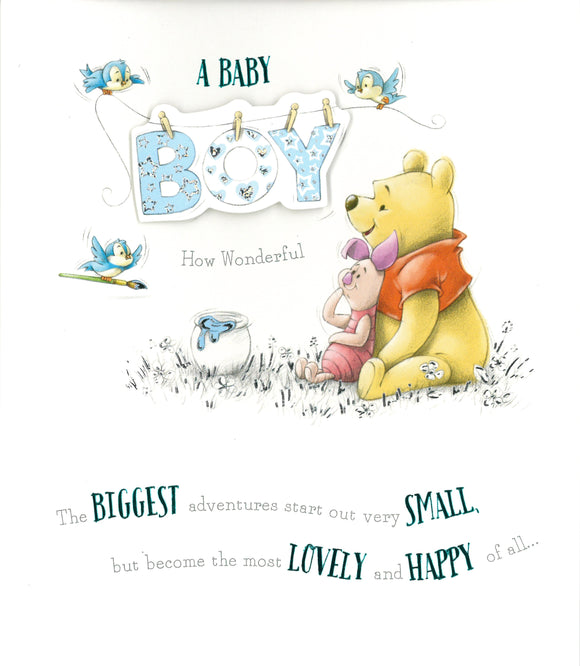 NEW BABY CARD BABY BOY POOH & PIGLET