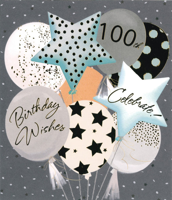 BIRTHDAY CARD 100TH BALLOONS