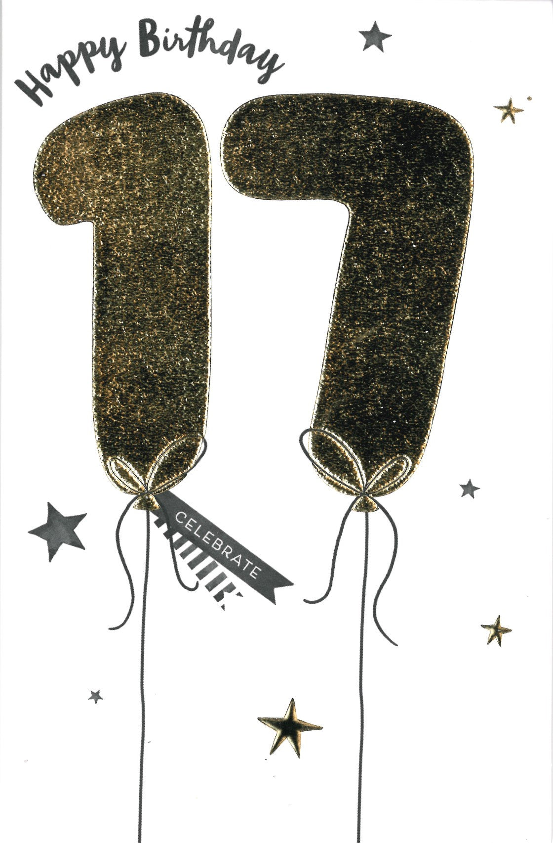BIRTHDAY CARD 17TH GOLD BALLOON