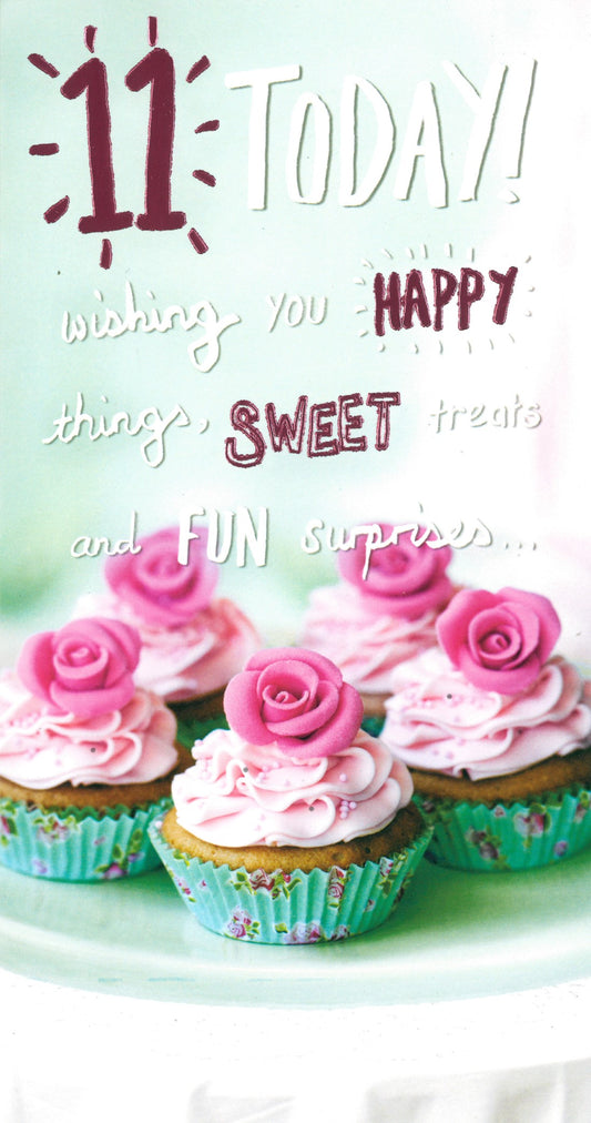 BIRTHDAY CARD 11TH FLORAL CUPCAKES