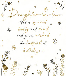 BIRTHDAY CARD DAUGHTER-IN-LAW GOLD FLOWERS
