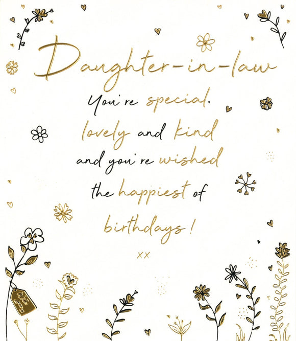 BIRTHDAY CARD DAUGHTER-IN-LAW GOLD FLOWERS