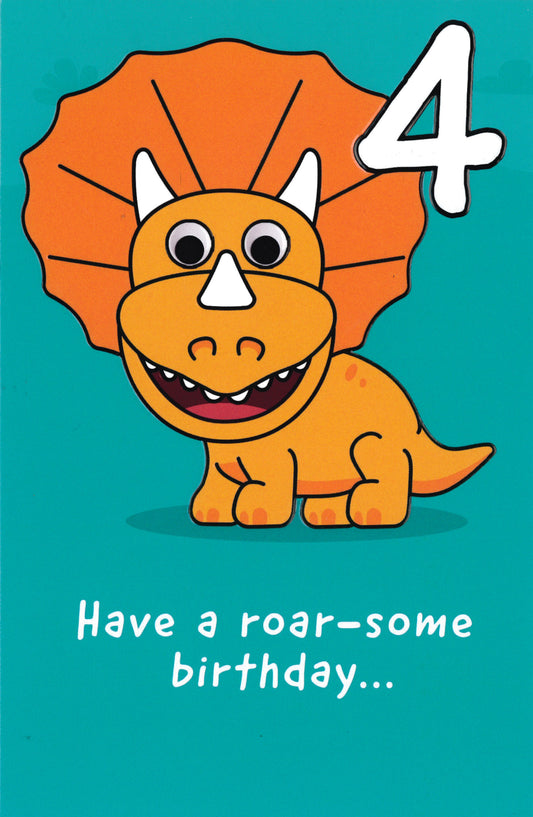 BIRTHDAY CARD 4TH CUTE DINOSAUR