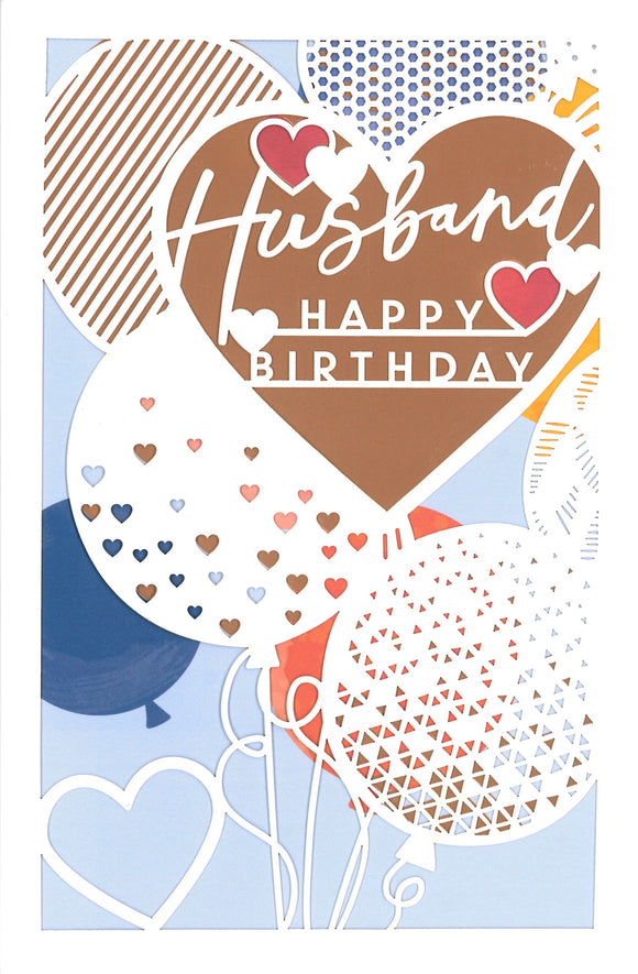 BIRTHDAY CARD HUSBAND LASER CUT BALLOONS AND HEART