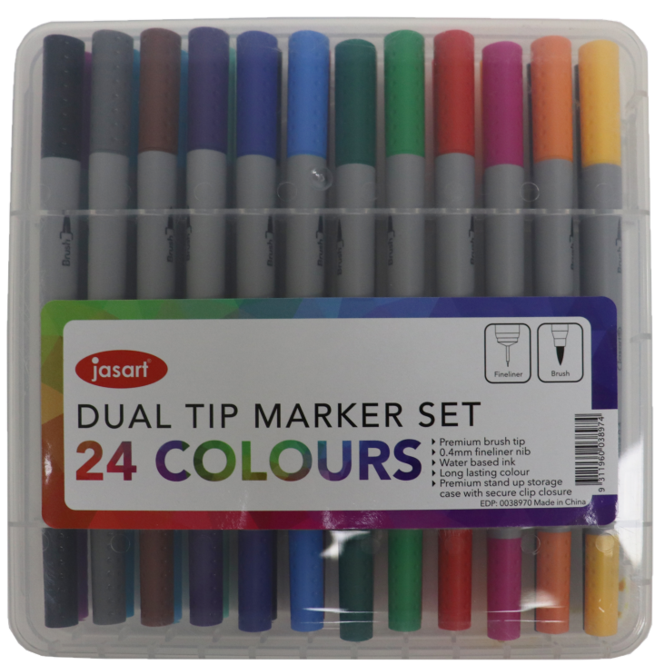 JASART DUAL NIB BRUSH/FINELINER PENS SET OF 24