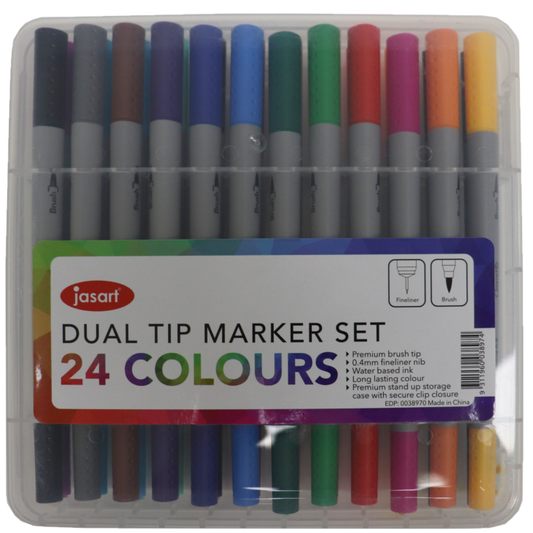 JASART DUAL NIB BRUSH/FINELINER PENS SET OF 24