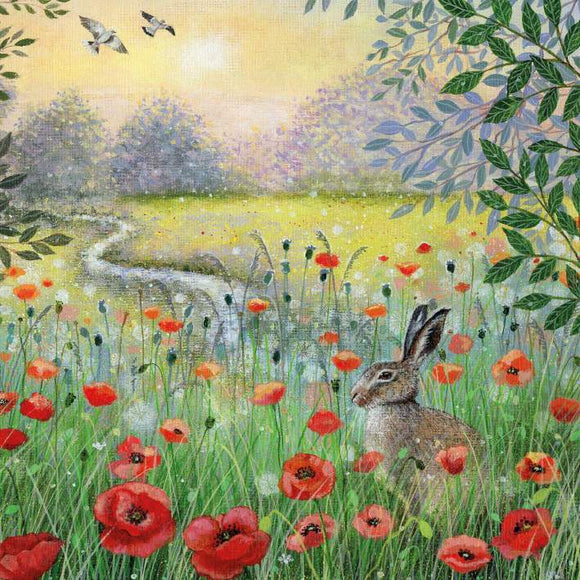BLANK CARD COAST AND COUNTRY HARE AND POPPIES