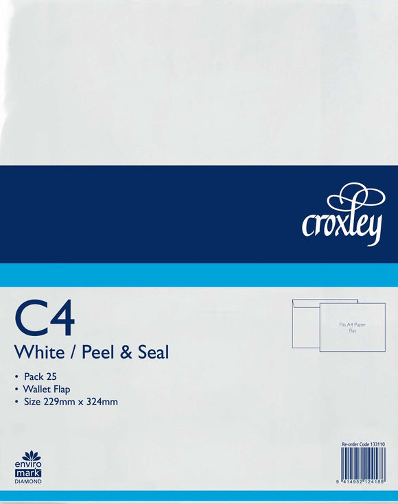 CROXLEY C4 WHITE PEEL & SEAL ENVELOPES 25 PACK