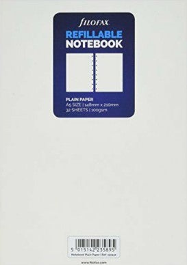 FILOFAX A5 WHITE UNRULED PAGES FOR REFILLABLE NOTEBOOKS 32 SHEET