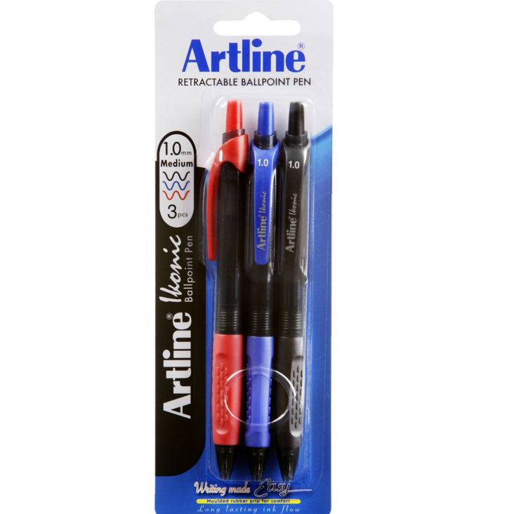 IKONIC RETRACTABLE BALLPOINT ASSORTED 3 PACK