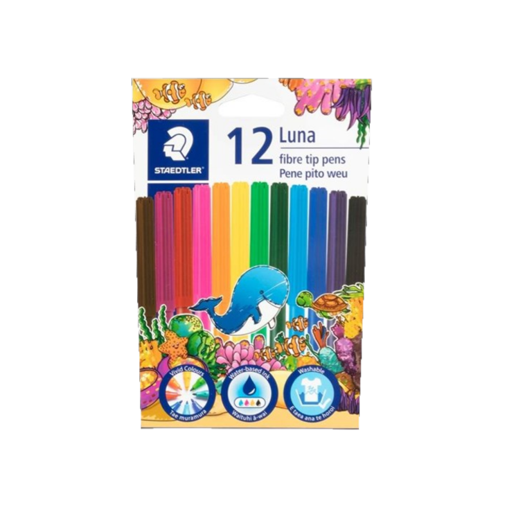 LUNA FIBRE TIP FELT PENS 12 ASSORTED COLOURS