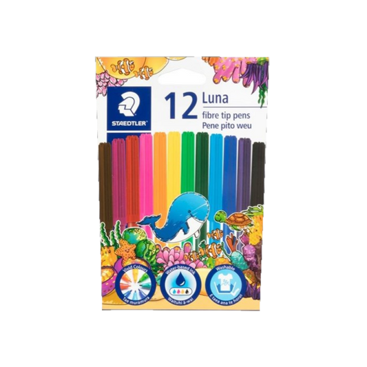 LUNA FIBRE TIP FELT PENS 12 ASSORTED COLOURS