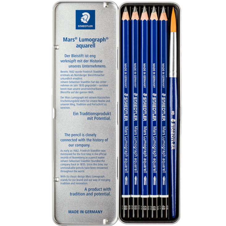 MARS LUMOGRAPH AQUARELL PENCILS TIN OF 5 WITH BRUSH