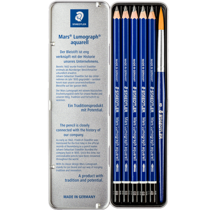 MARS LUMOGRAPH AQUARELL PENCILS TIN OF 5 WITH BRUSH