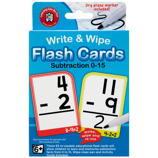 WRITE & WIPE SUBTRACTION FLASHCARDS WITH MARKER